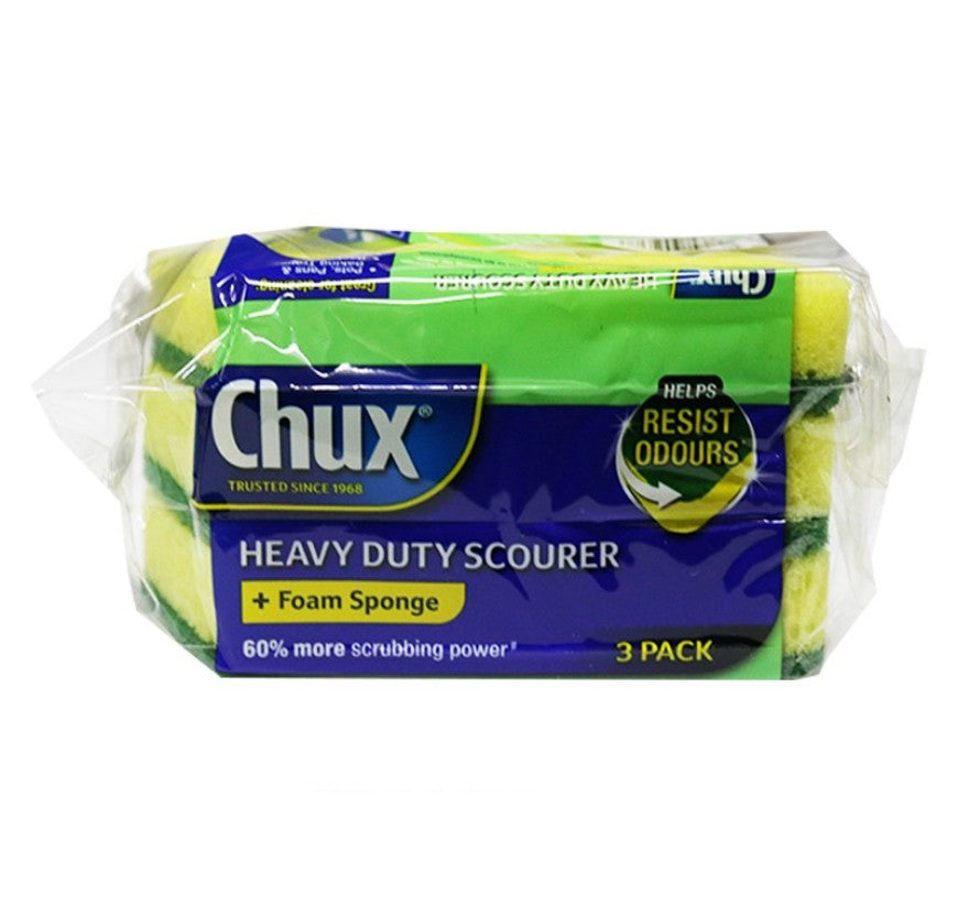 Chux H/Duty Scourer+Sponge 3pk Scrub