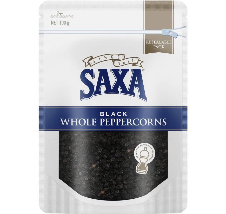 Saxa Black Whole Peppercorn 190g