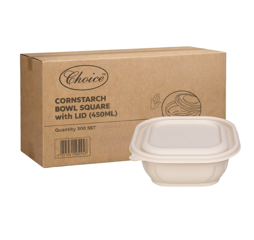 Cornstarch Bowl + Lid Square (450Ml) 300's