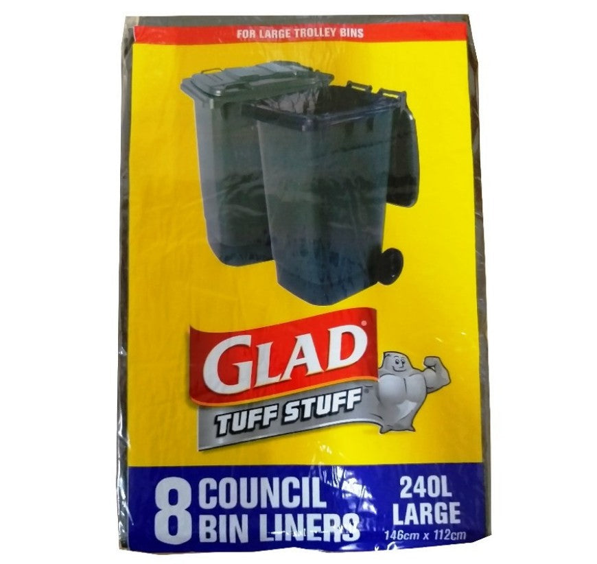 Glad Council Bin Liner 8pk (L) Garbage Bag 146cm x 112cm CBL8/12
